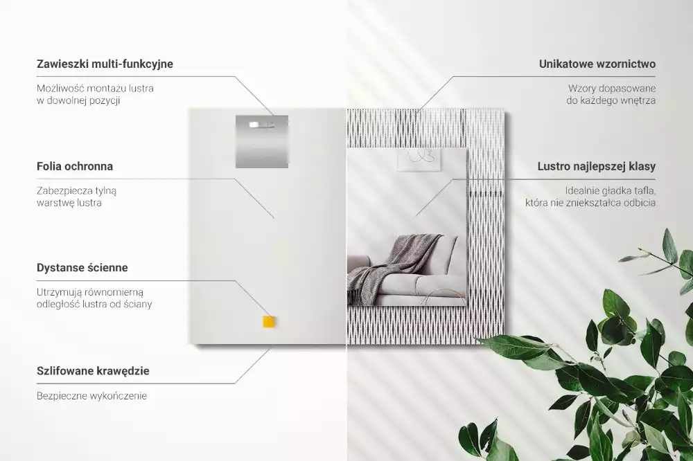 Obdélníkové dekorační zrcadlo na zeď motiv textilní látky