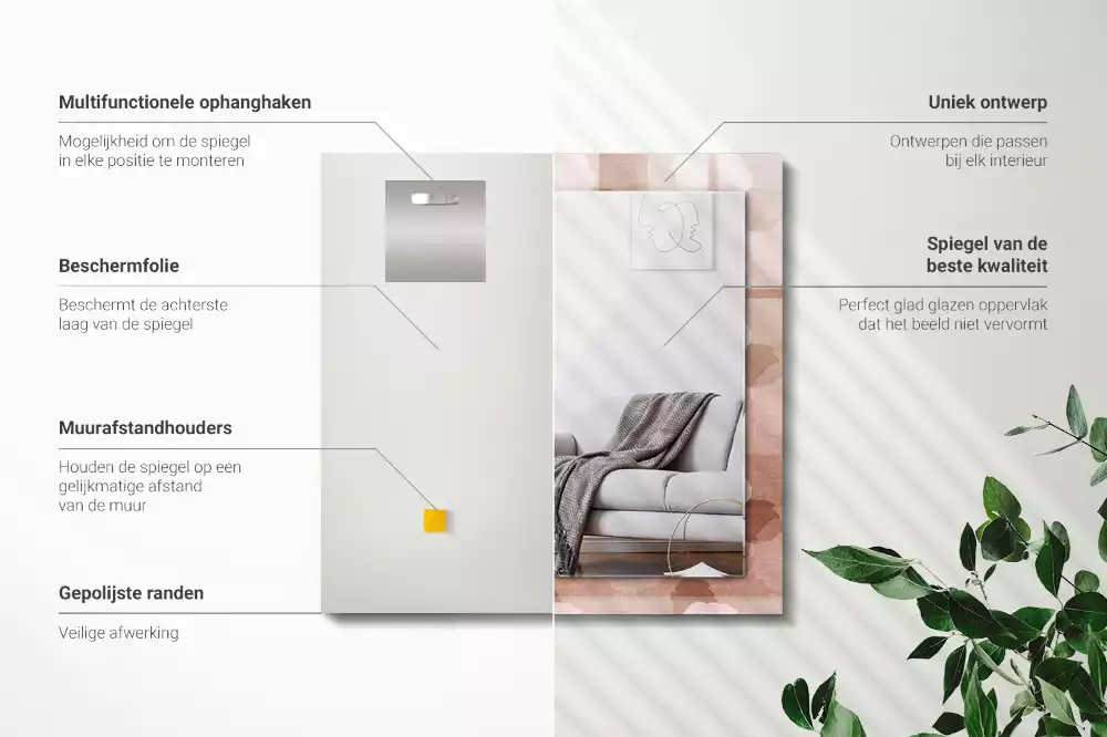 Obdélníkové zrcadlo rám s potiskem květy pivoněk