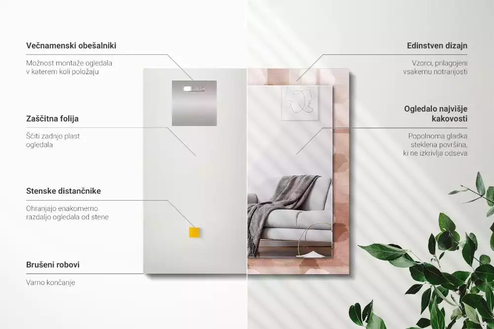 Obdélníkové zrcadlo rám s potiskem květy pivoněk