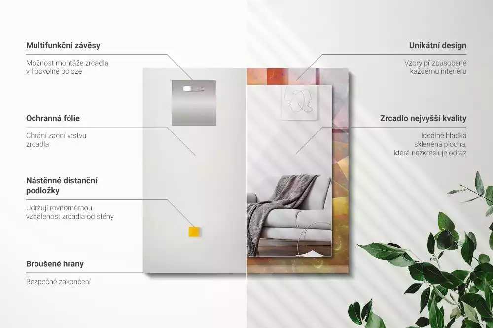 Obdélníkové dekorační zrcadlo na zeď barevná fraktální spirála
