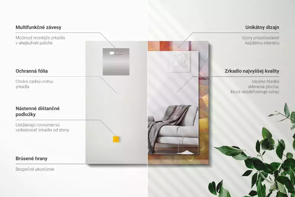 Obdélníkové dekorační zrcadlo na zeď barevná fraktální spirála