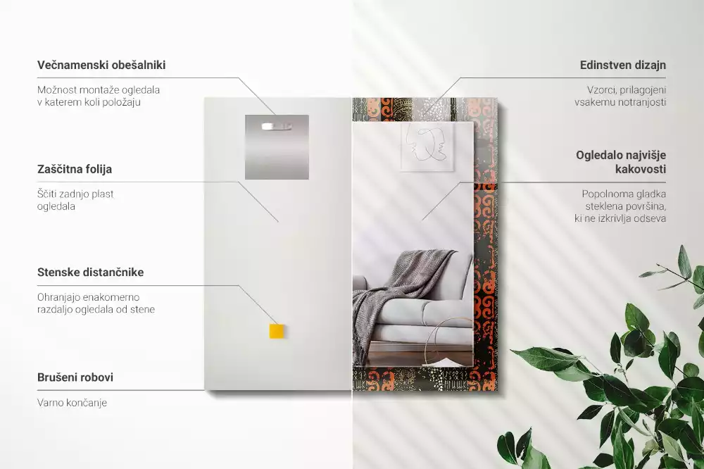 Obdélníkové zrcadlo rám s potiskem etnický ornamentální vzor