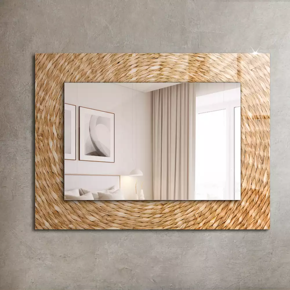 Obdélníkové dekorační zrcadlo na zeď proutěný výplet