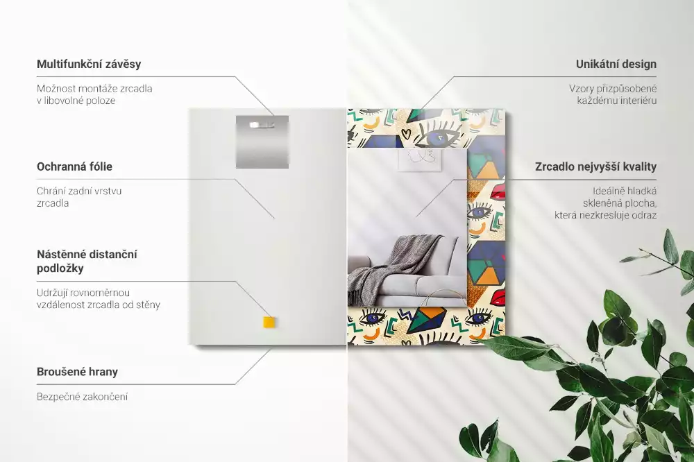 Obdélníkové dekorační zrcadlo na zeď tvary očí a úst