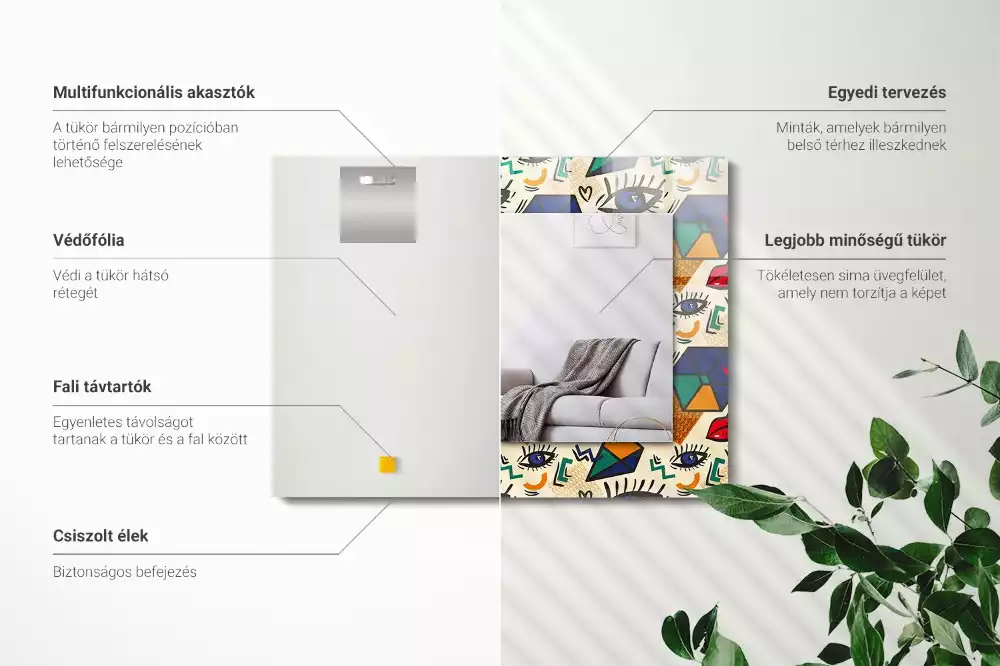 Obdélníkové dekorační zrcadlo na zeď tvary očí a úst