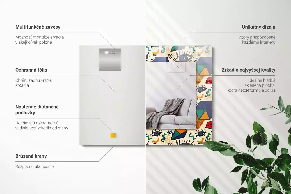 Obdélníkové dekorační zrcadlo na zeď tvary očí a úst