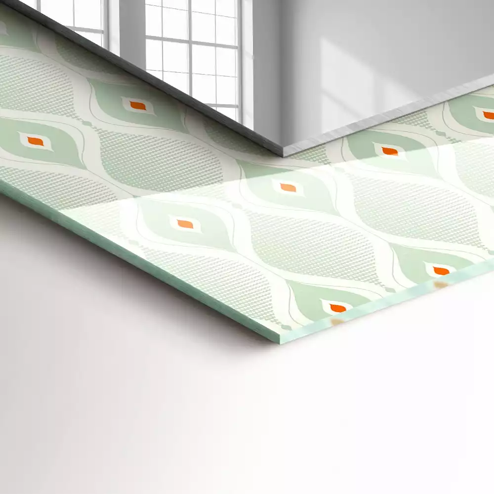 Obdélníkové zrcadlo rám s potiskem zelený geometrický vzor
