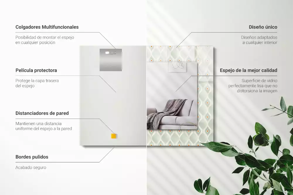 Obdélníkové zrcadlo rám s potiskem zelený geometrický vzor