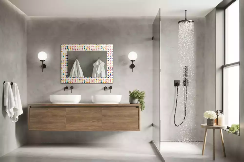 Obdélníkové zrcadlo s dekorem barevný geometrický vzor