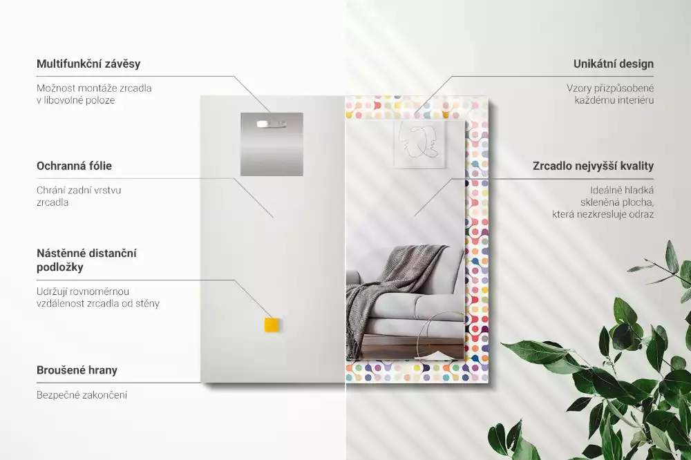 Obdélníkové zrcadlo s dekorem barevný geometrický vzor