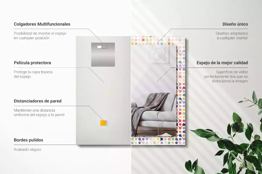 Obdélníkové zrcadlo s dekorem barevný geometrický vzor