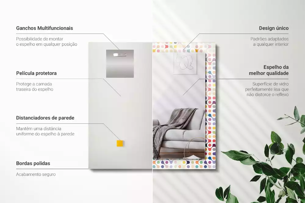 Obdélníkové zrcadlo s dekorem barevný geometrický vzor