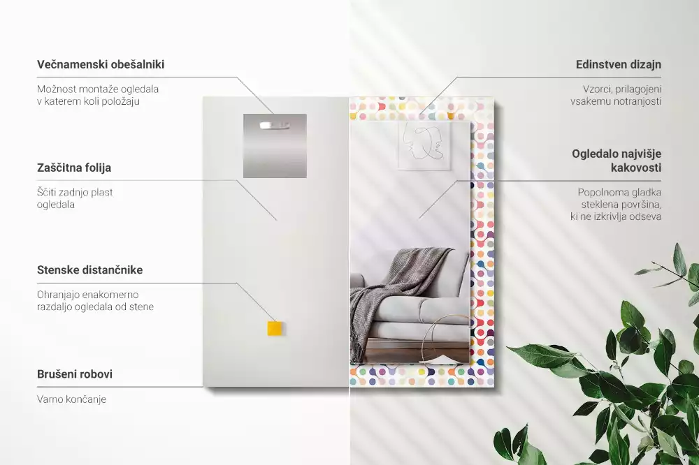 Obdélníkové zrcadlo s dekorem barevný geometrický vzor