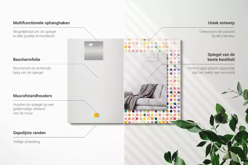 Obdélníkové zrcadlo s dekorem barevný geometrický vzor