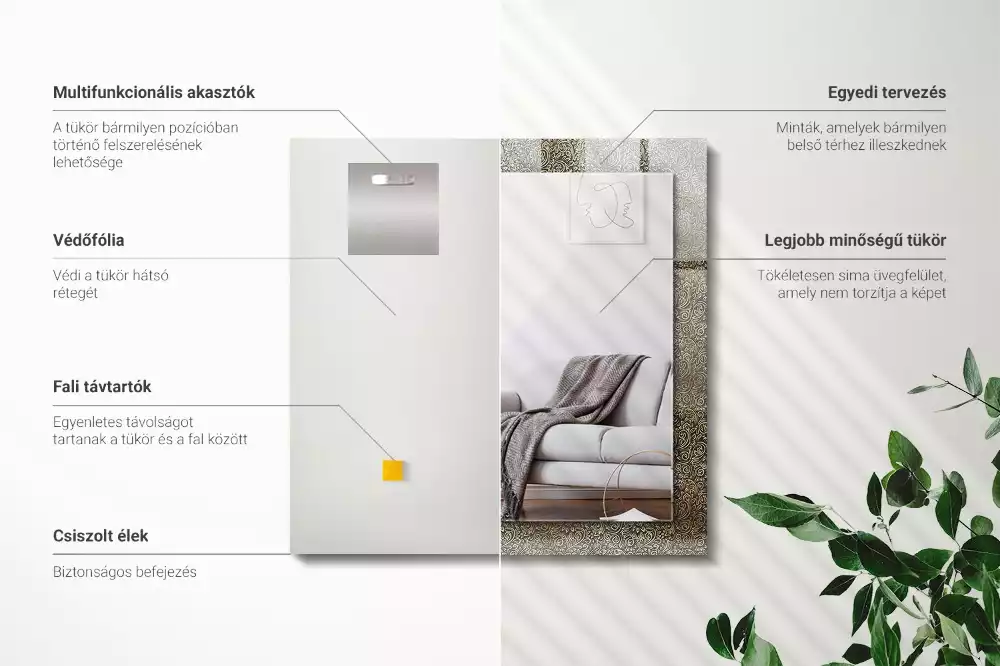 Obdélníkové zrcadlo s dekorem zlatý ornamentální vzor