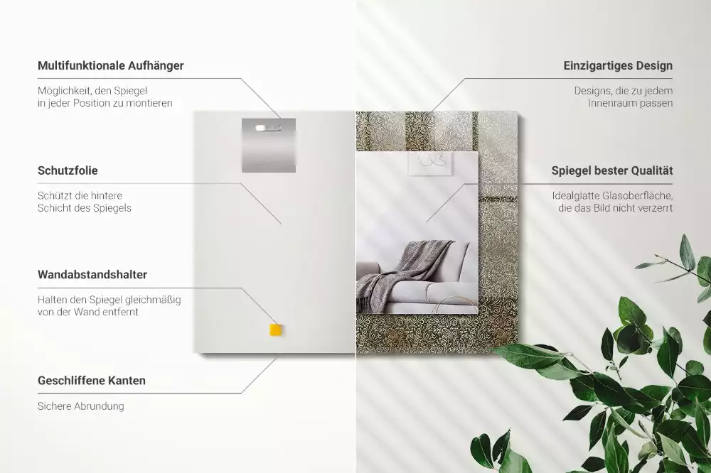 Obdélníkové zrcadlo s dekorem zlatý ornamentální vzor