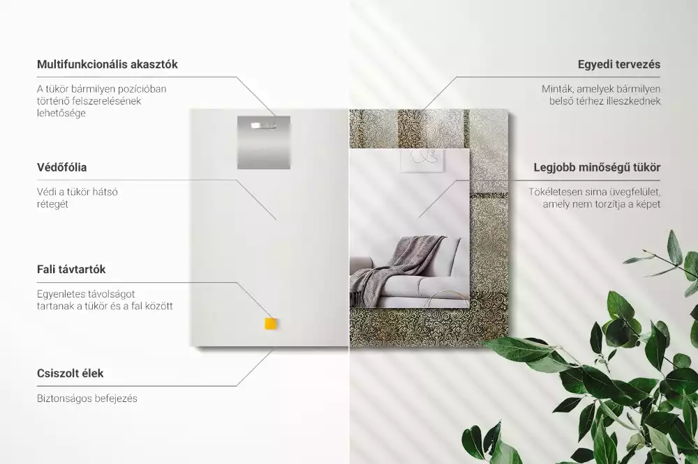 Obdélníkové zrcadlo s dekorem zlatý ornamentální vzor