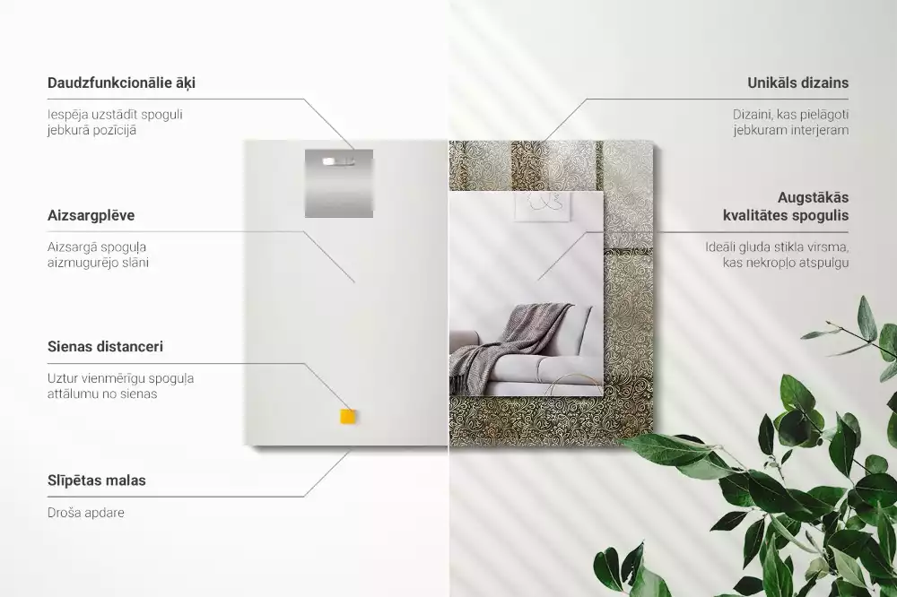 Obdélníkové zrcadlo s dekorem zlatý ornamentální vzor