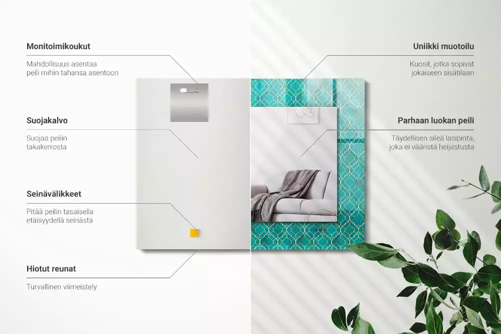 Obdélníkové dekorační zrcadlo na zeď zelený geometrický vzor