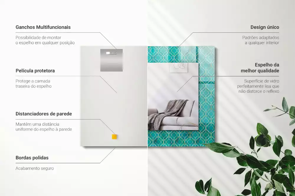 Obdélníkové dekorační zrcadlo na zeď zelený geometrický vzor