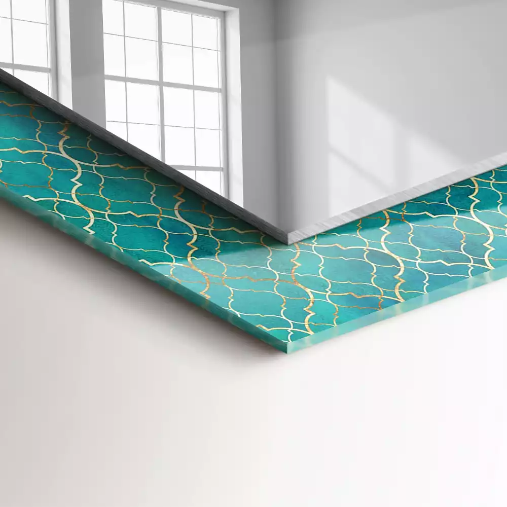 Obdélníkové dekorační zrcadlo na zeď zelený geometrický vzor