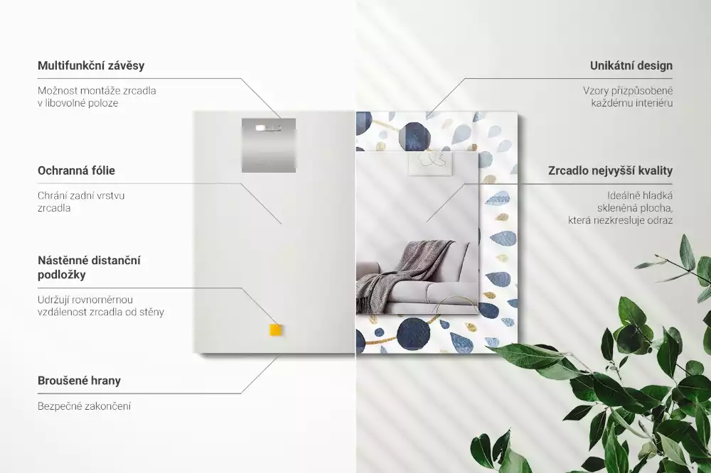 Obdélníkové zrcadlo rám s potiskem abstraktní motiv mandaly
