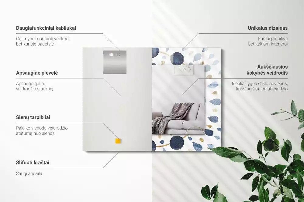 Obdélníkové zrcadlo rám s potiskem abstraktní motiv mandaly