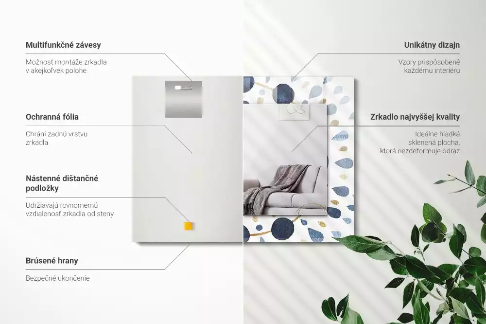 Obdélníkové zrcadlo rám s potiskem abstraktní motiv mandaly