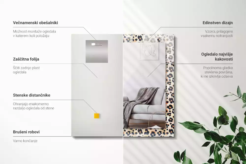 Obdélníkové zrcadlo s dekorem vzor s leopardím motivem