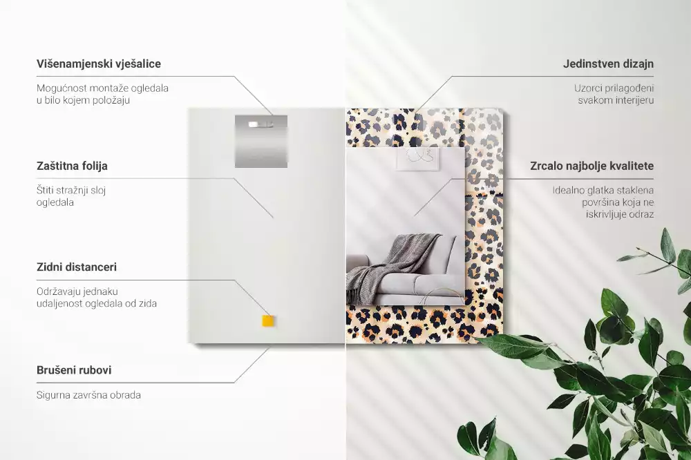 Obdélníkové zrcadlo s dekorem vzor s leopardím motivem