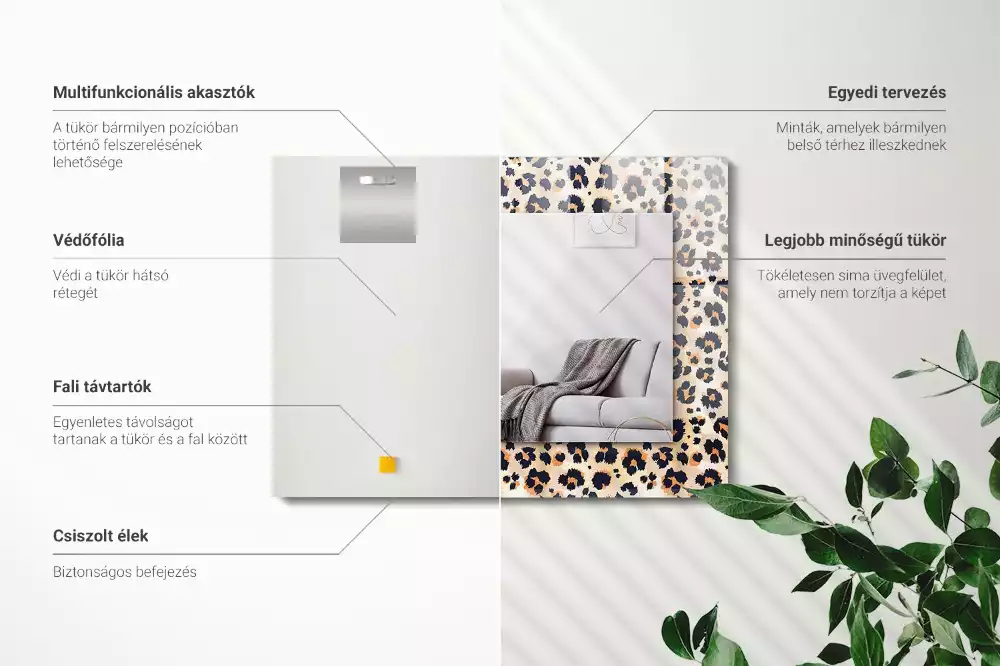 Obdélníkové zrcadlo s dekorem vzor s leopardím motivem