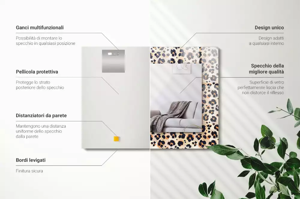 Obdélníkové zrcadlo s dekorem vzor s leopardím motivem