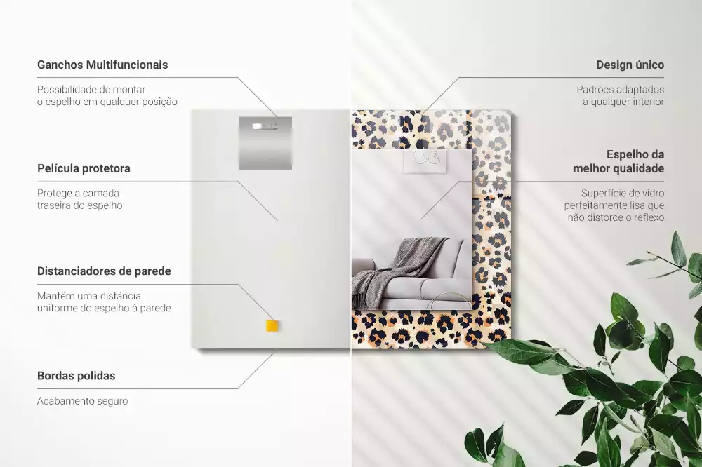 Obdélníkové zrcadlo s dekorem vzor s leopardím motivem