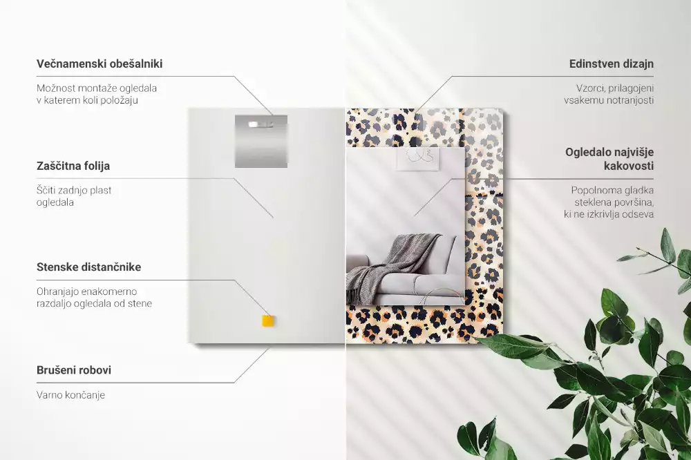 Obdélníkové zrcadlo s dekorem vzor s leopardím motivem