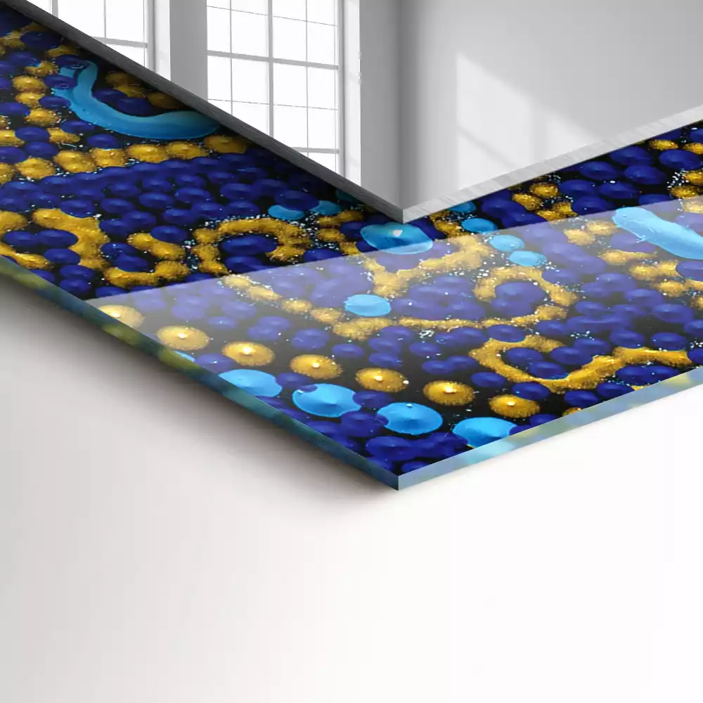 Obdélníkové dekorační zrcadlo na zeď světle modrá tečkovaná mandala