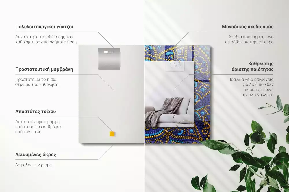 Obdélníkové dekorační zrcadlo na zeď světle modrá tečkovaná mandala