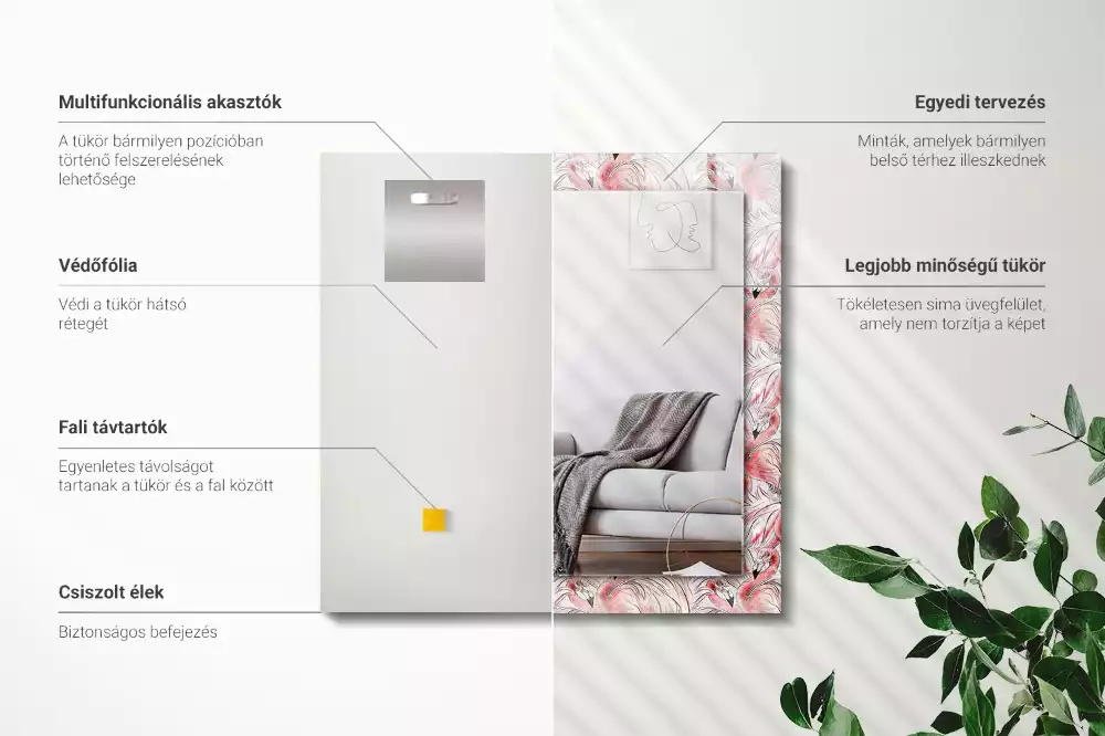 Obdélníkové zrcadlo rám s potiskem růžoví plameňáci