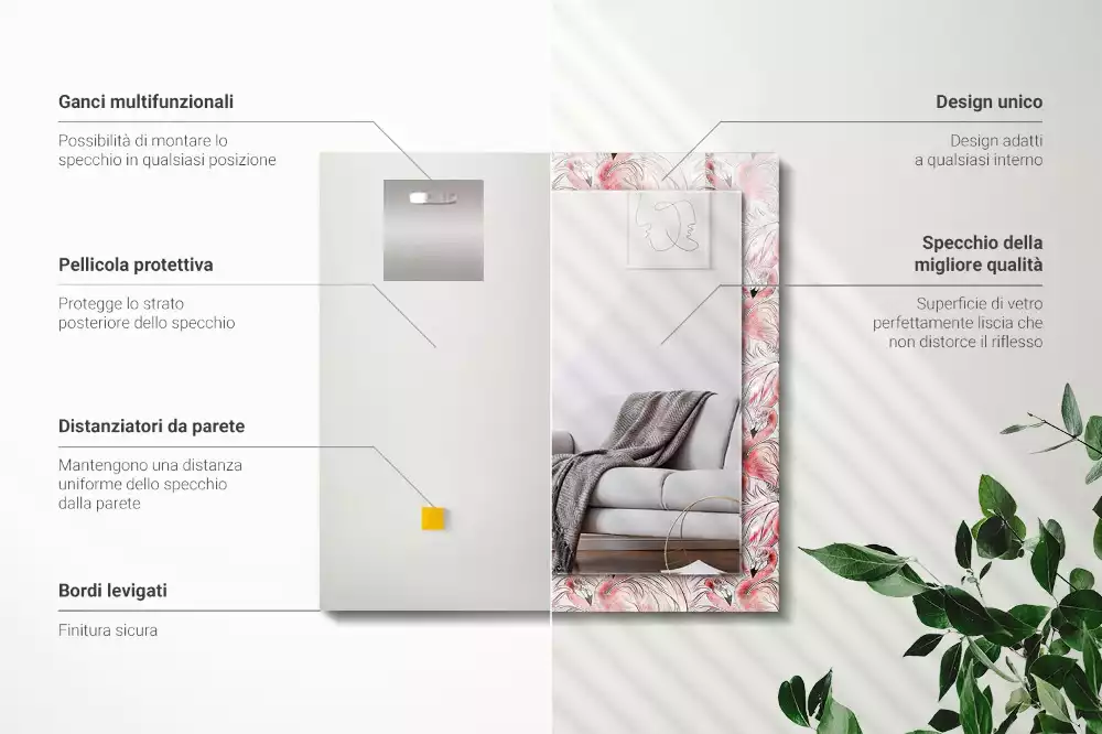 Obdélníkové zrcadlo rám s potiskem růžoví plameňáci
