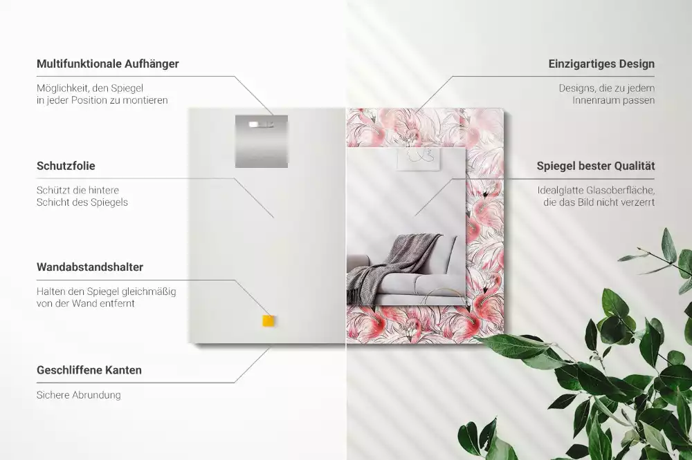 Obdélníkové zrcadlo rám s potiskem růžoví plameňáci