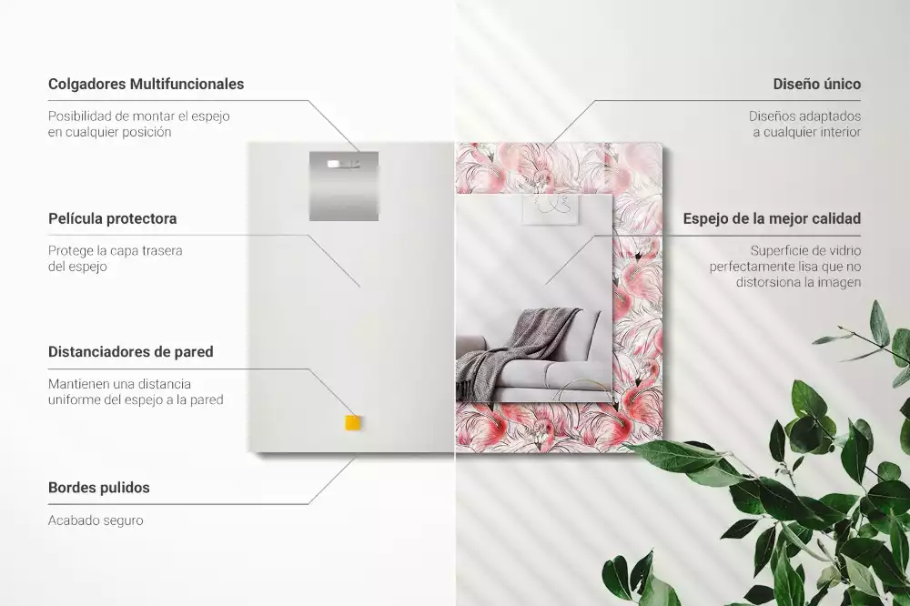 Obdélníkové zrcadlo rám s potiskem růžoví plameňáci