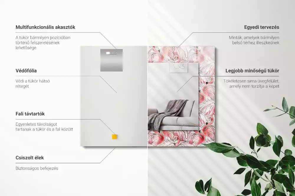 Obdélníkové zrcadlo rám s potiskem růžoví plameňáci