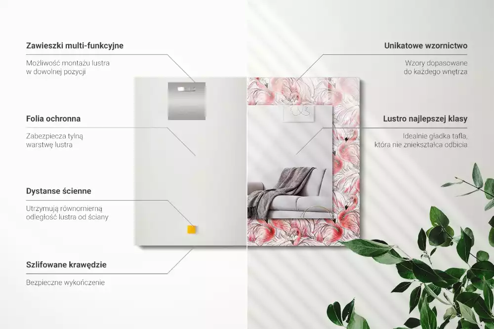 Obdélníkové zrcadlo rám s potiskem růžoví plameňáci