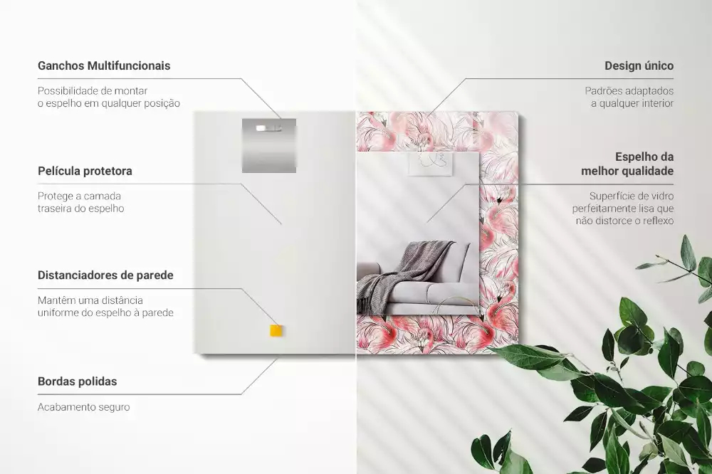 Obdélníkové zrcadlo rám s potiskem růžoví plameňáci