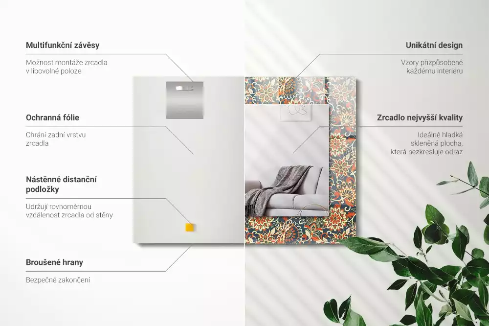 Obdélníkové dekorační zrcadlo na zeď květinový motiv tapety