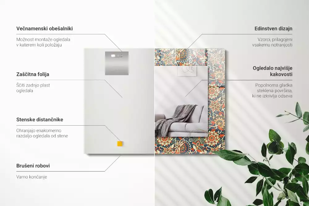 Obdélníkové dekorační zrcadlo na zeď květinový motiv tapety