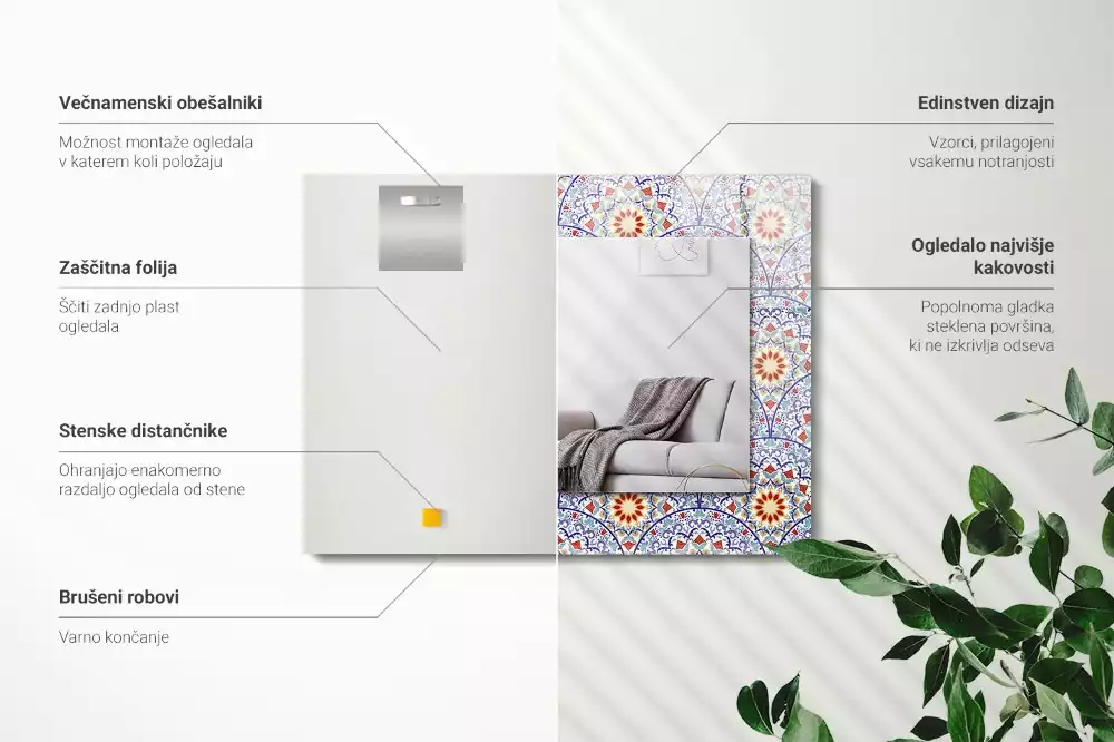 Obdélníkové zrcadlo s dekorem mandaly