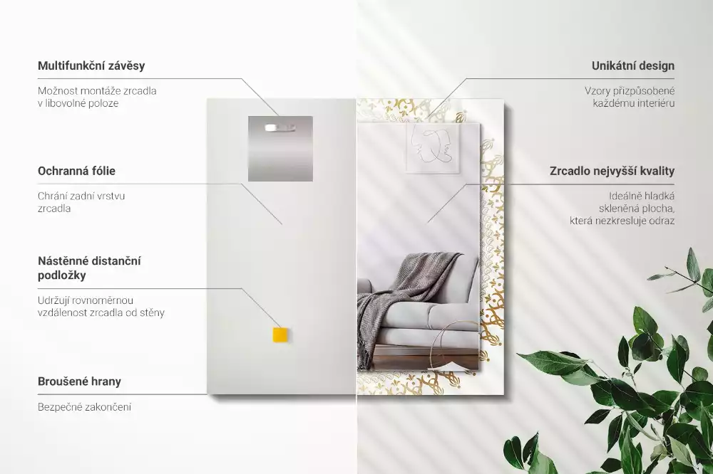 Obdélníkové dekorační zrcadlo na zeď motiv mandaly