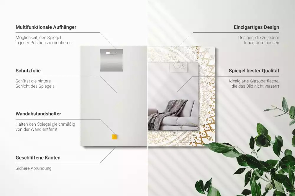 Obdélníkové dekorační zrcadlo na zeď motiv mandaly