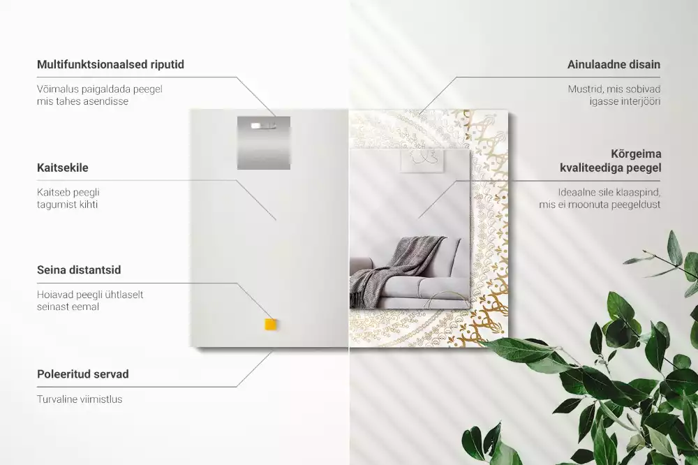 Obdélníkové dekorační zrcadlo na zeď motiv mandaly