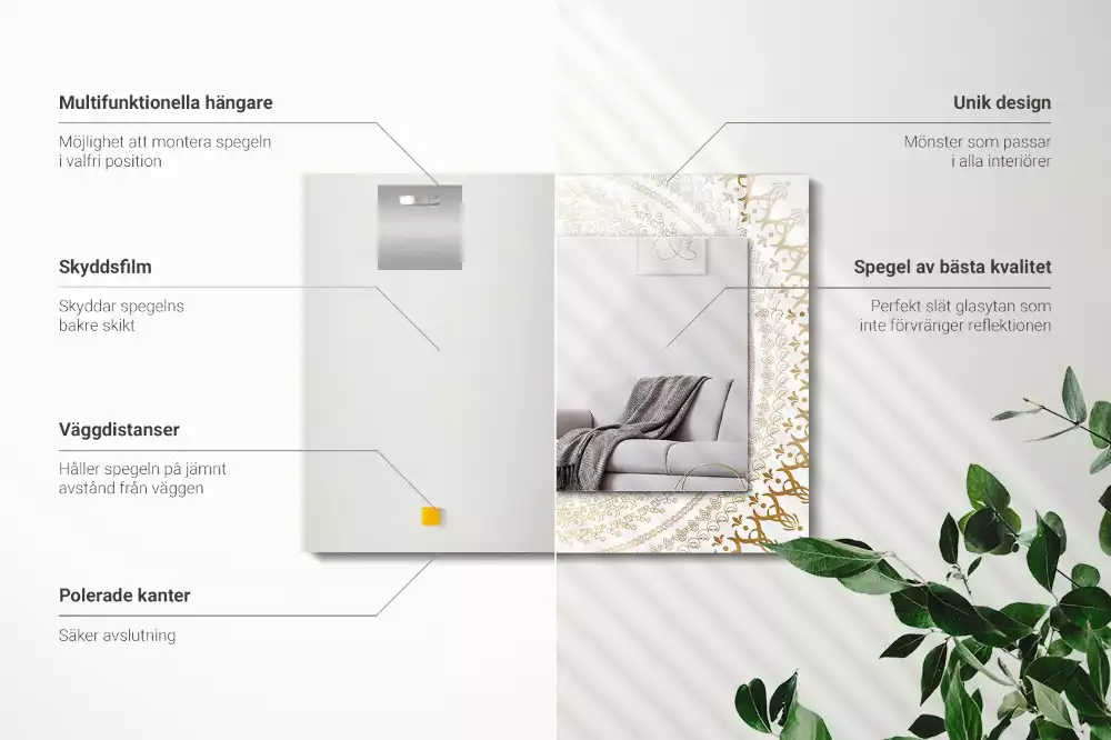 Obdélníkové dekorační zrcadlo na zeď motiv mandaly